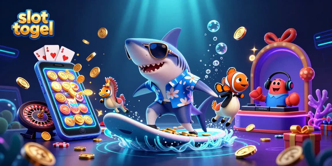 Engage in slot togel action with a vibrant underwater scene featuring characters and casino elements.