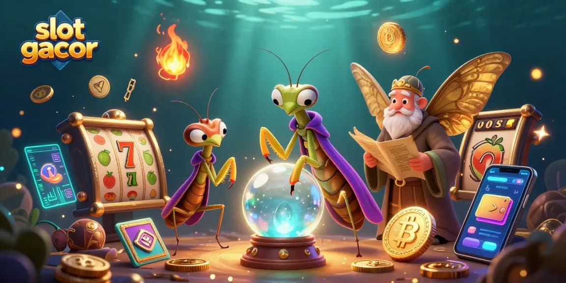 Engage with slot gacor scenes featuring whimsical characters amidst vibrant casino graphics