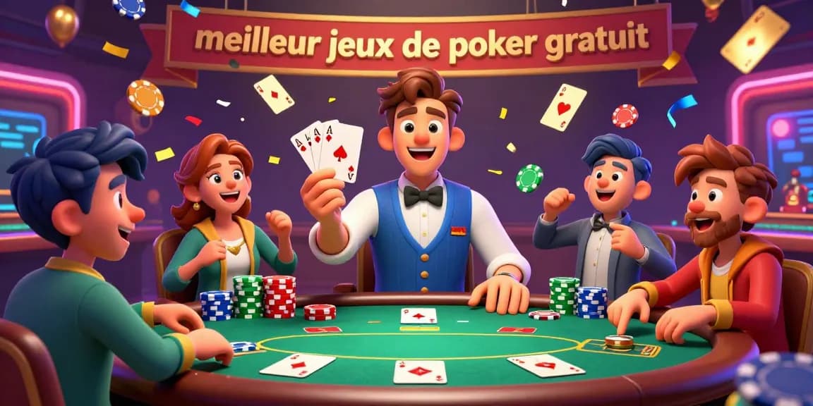 Vibrez aux émotions du meilleur jeux de poker gratuit avec un dealer révélant un royal flush lors d'une partie dynamique.