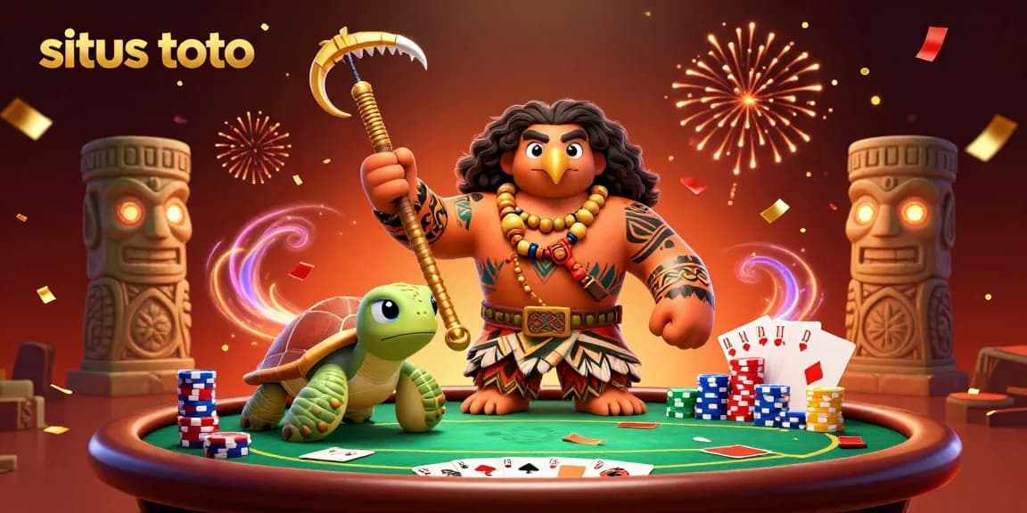 Engage in winning opportunities on situs toto with a vibrant poker scene featuring 3D characters and dynamic game elements.