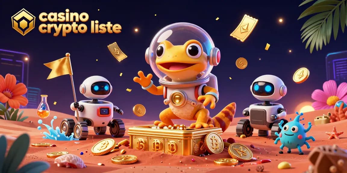 Jouer sur un casino crypto liste avec des personnages extraterrestres et des éléments de jeu brillants.