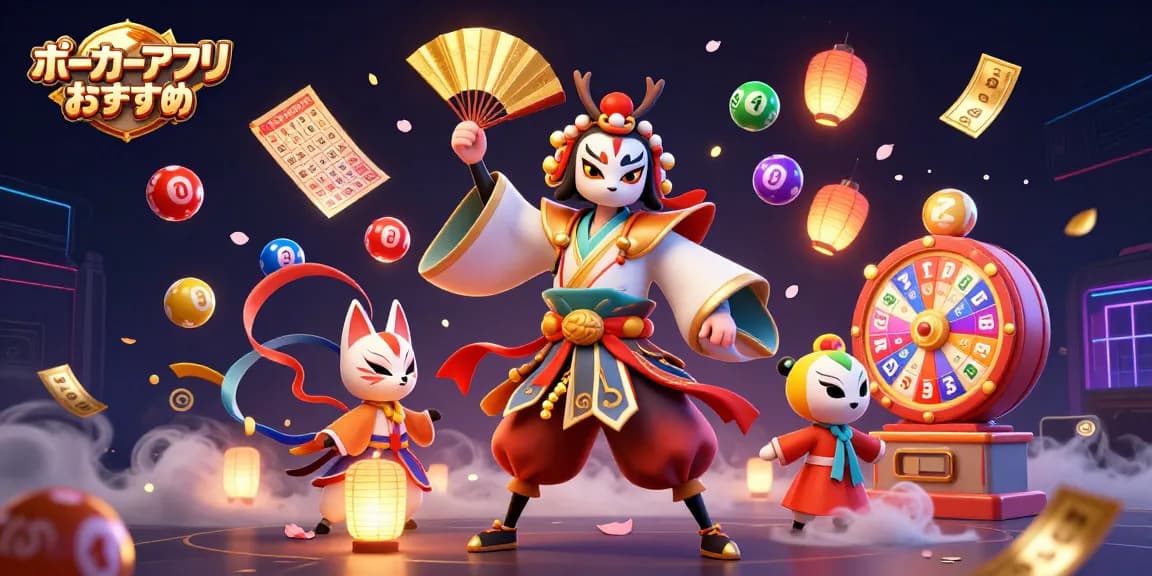 ポーカーアプリ おすすめに最適なキャラクターたちと賑やかなゲーム要素のあるシーン