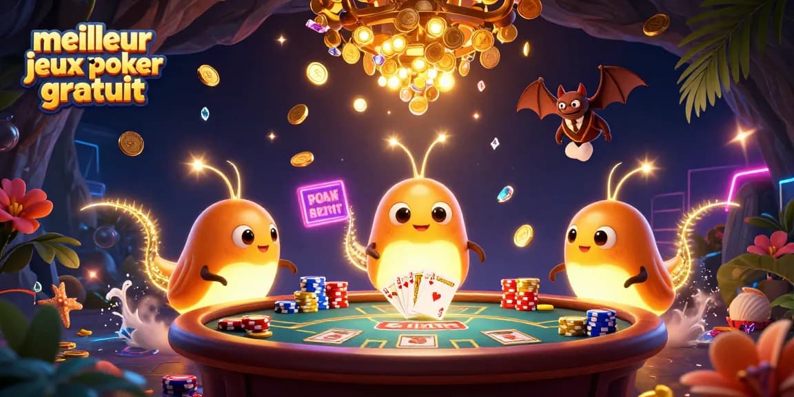 Jouez au meilleur jeux de poker gratuit avec des cartes éclatantes et des jetons colorés dans un casino virtuel.