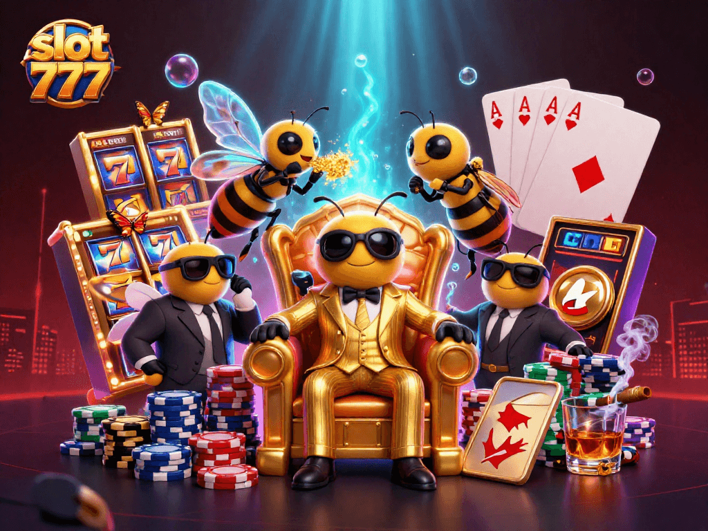 Engage with slot 777 excitement featuring cartoon characters in a vibrant casino scene.