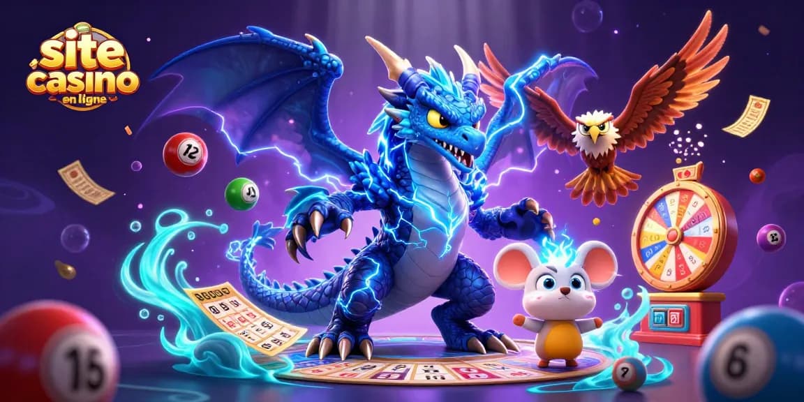 Jouez sur un site casino en ligne avec des personnages animés, des boules de loto colorées et des éléments de jeu palpitants.