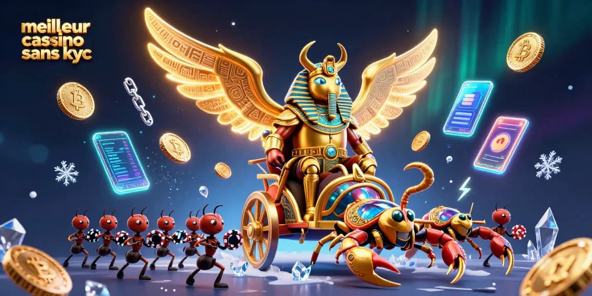 Expérimentez le meilleur casino sans KYC avec des éléments de jeu riches et colorés, illustrant des gains anonymes.