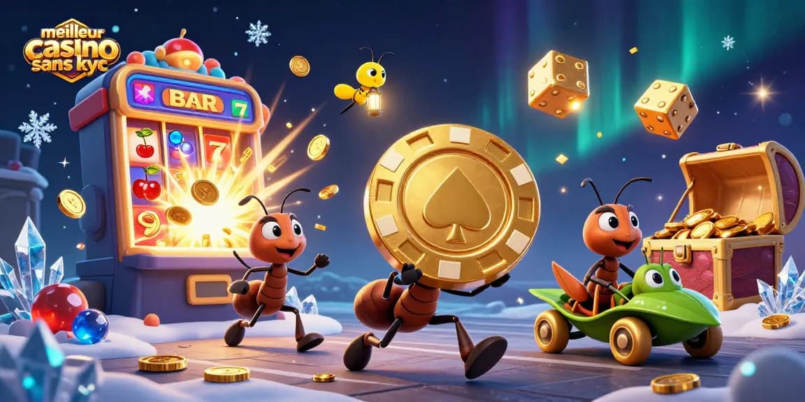 Jouez au meilleur casino sans KYC avec cette image dynamique de fourmis en pleine opération de jeu.