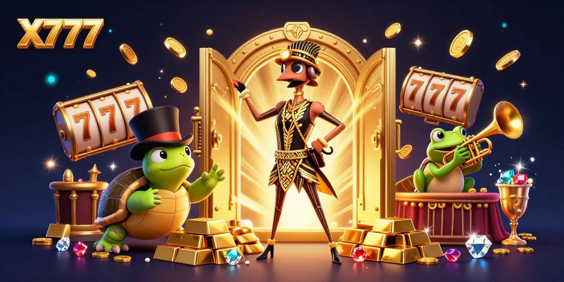 X777 offers thrilling winning chances with vibrant treasures and gaming excitement in a dynamic 3D casino scene