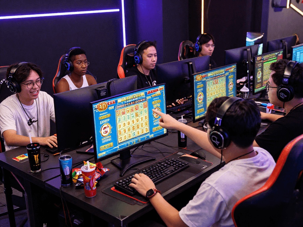 Exciting togel 4d gaming session with players fully engaged in a lively online lottery atmosphere.