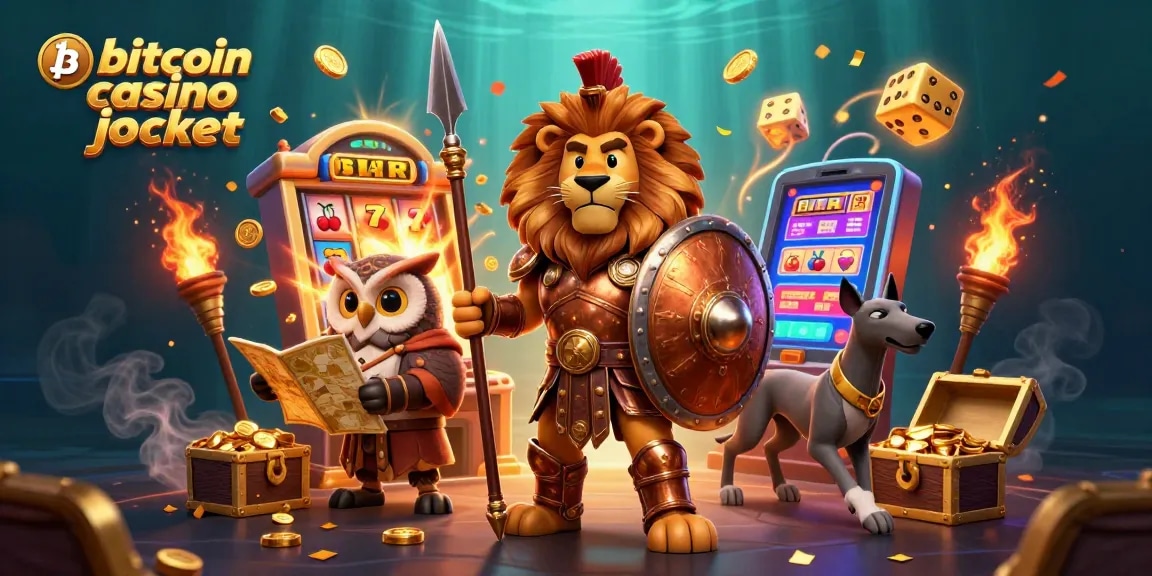 The bitcoin casino jackpot scene depicts a heroic Spartan lion, wise owl, and swift greyhound among jackpot symbols.