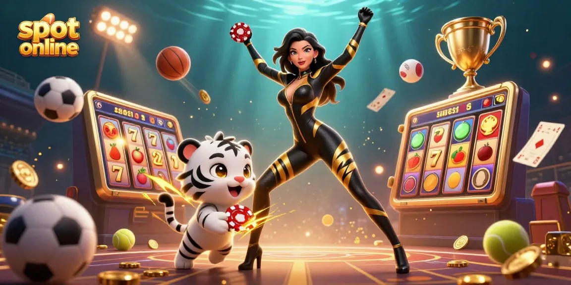 Engage with thrilling slot online action and vibrant graphics in this dynamic 3D digital illustration.