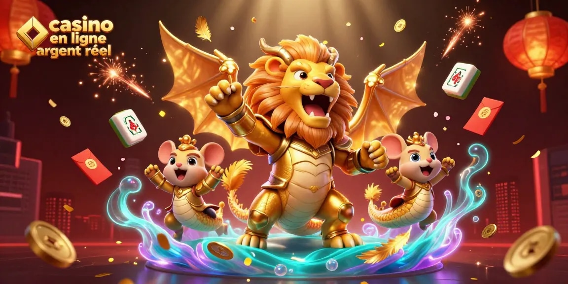Jouez dans un casino en ligne argent réel avec cette illustration de jeu dynamique remplie d'éléments festifs.