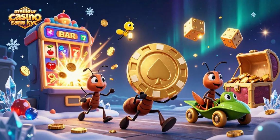 Jouez au meilleur casino sans KYC avec cette image dynamique de fourmis en pleine opération de jeu.