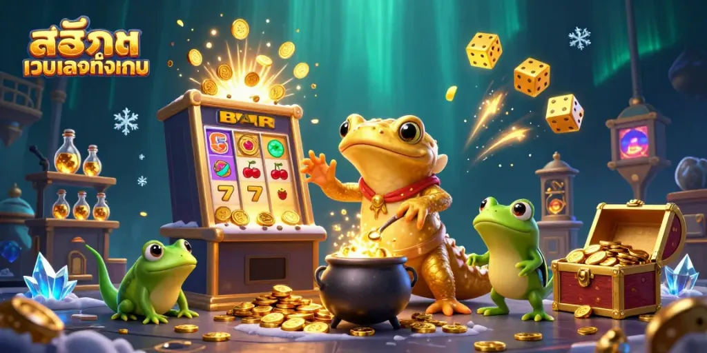 Experience excitement with สล็อตเว็บตรงทั้งหมด as alchemists transform base metals into gold, surrounded by slot machines.