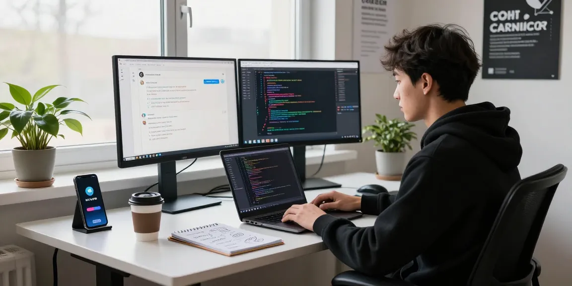 Developer coding on a laptop showcasing the 纸飞机中文版 features in a modern workspace.