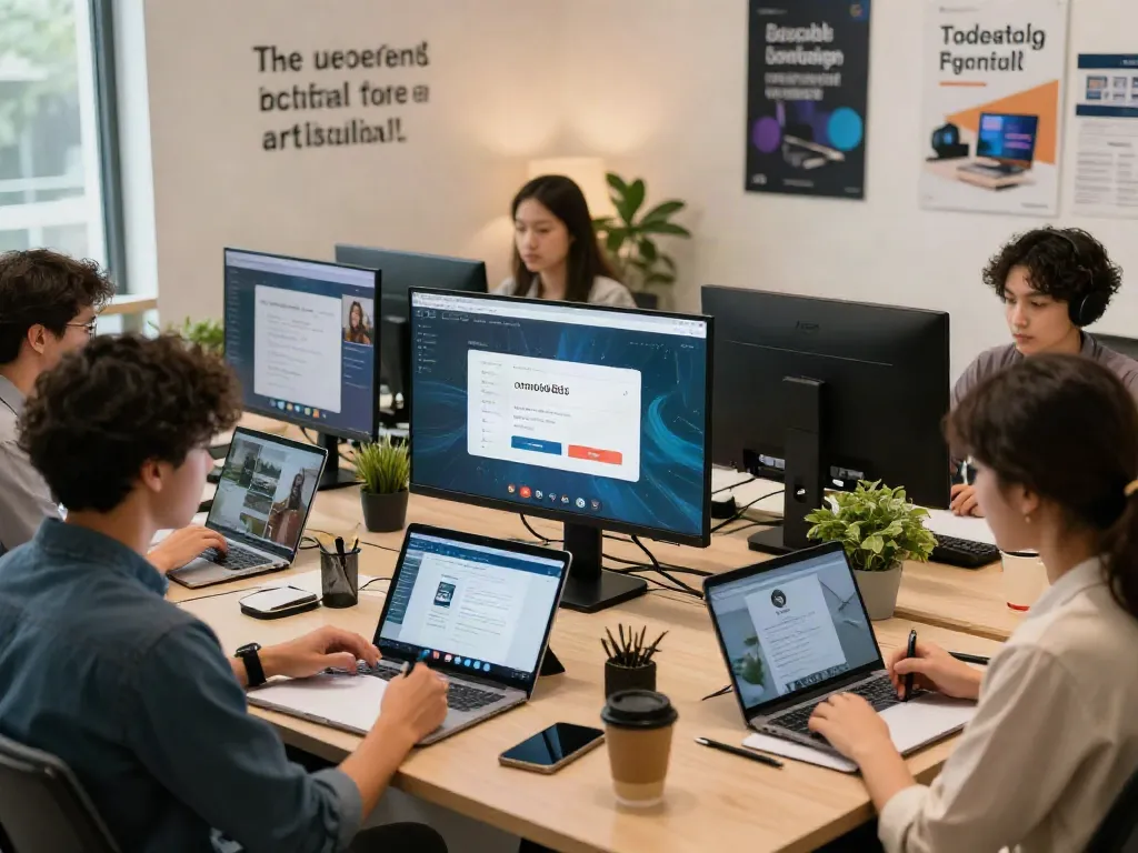 Engaged team members using the rokok88 login platform in a modern workspace