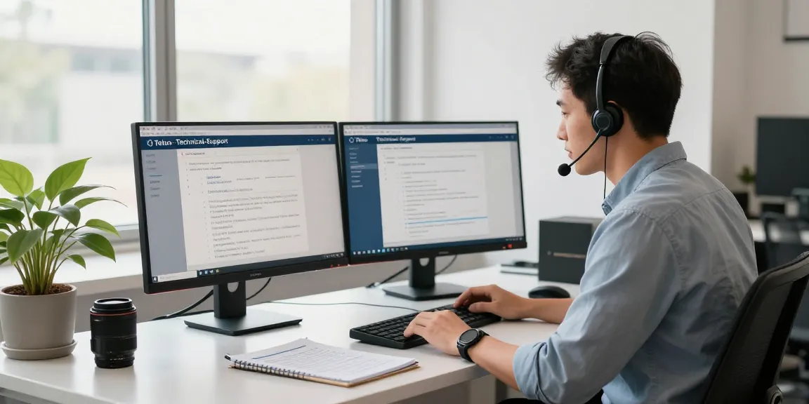 Customer support specialist providing Telus-Technical-Support assistance in a modern office.
