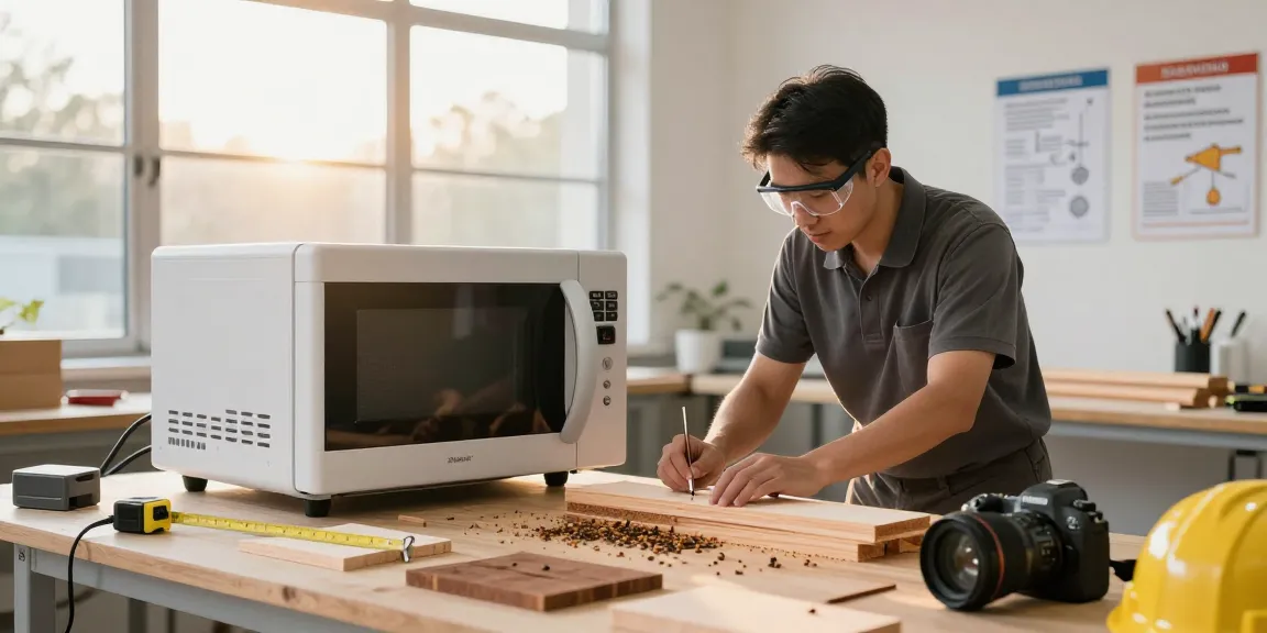 SHASHEL® microwave equipment effectively eliminating wood-boring insects in a modern workshop.