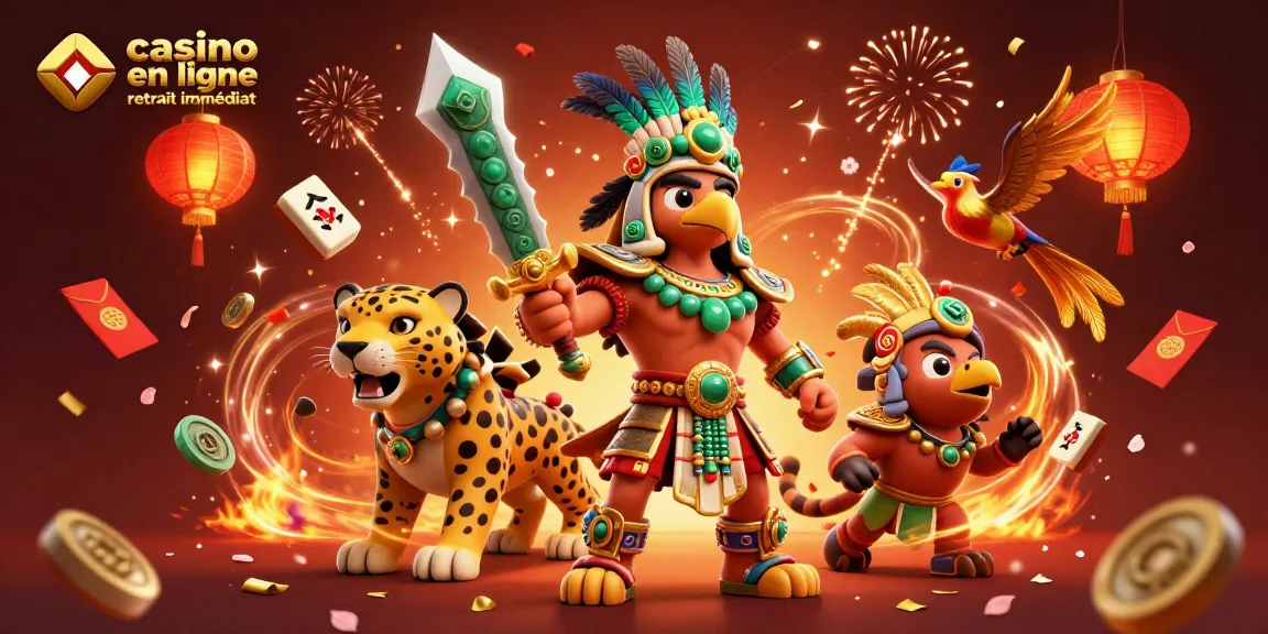 Gagnez rapidement avec casino en ligne retrait immédiat, illustration d'un combat épique de guerriers partageant des gains de jeux.