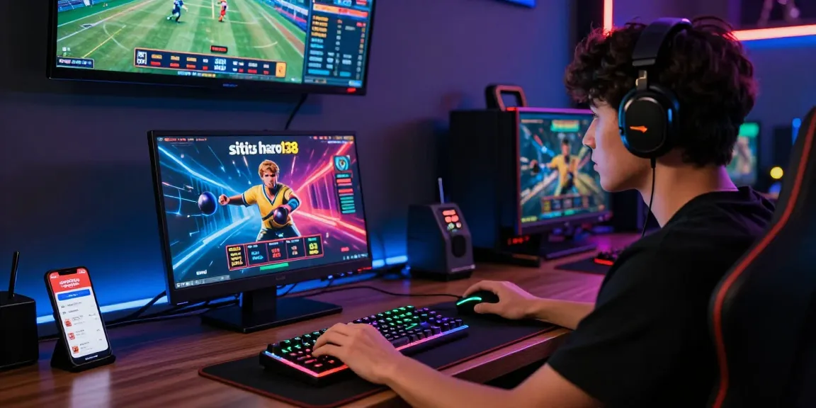 Engaged player enjoying slots and sports betting on situs hero138 in an immersive gaming setup.