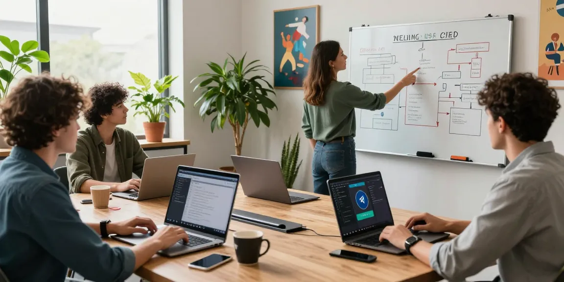 Team collaboration using telegramin-cn.com for project management in a bright modern office.