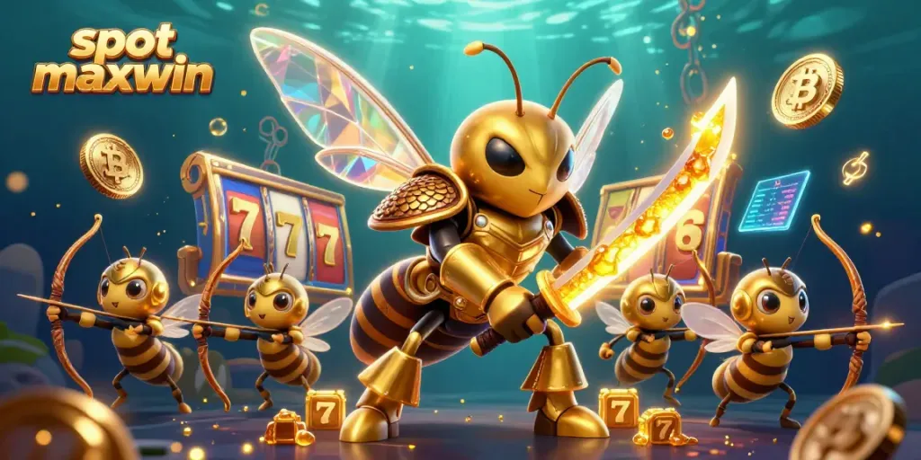 Experience the thrill of slot maxwin with vibrant symbols and dynamic characters in this immersive casino scene.