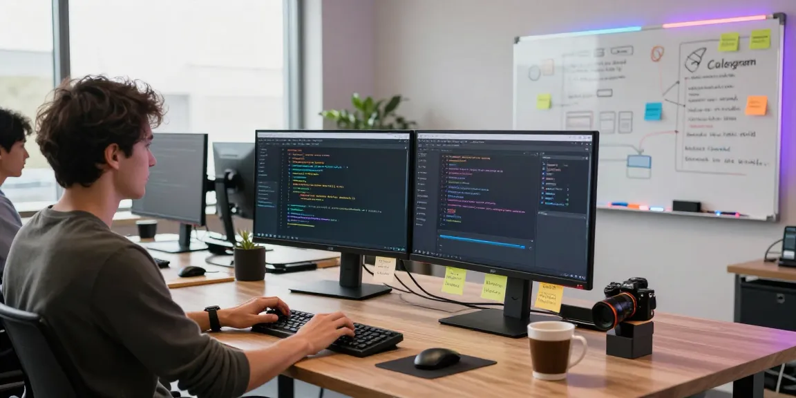 Developer working on software features of teiegramin.com in a modern tech workspace.