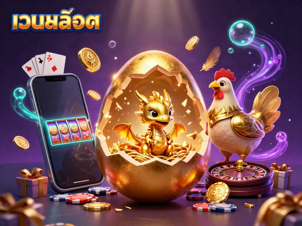 Experience the excitement of เว็บสล็อต with golden dragon, poker chips, and vibrant gaming elements.