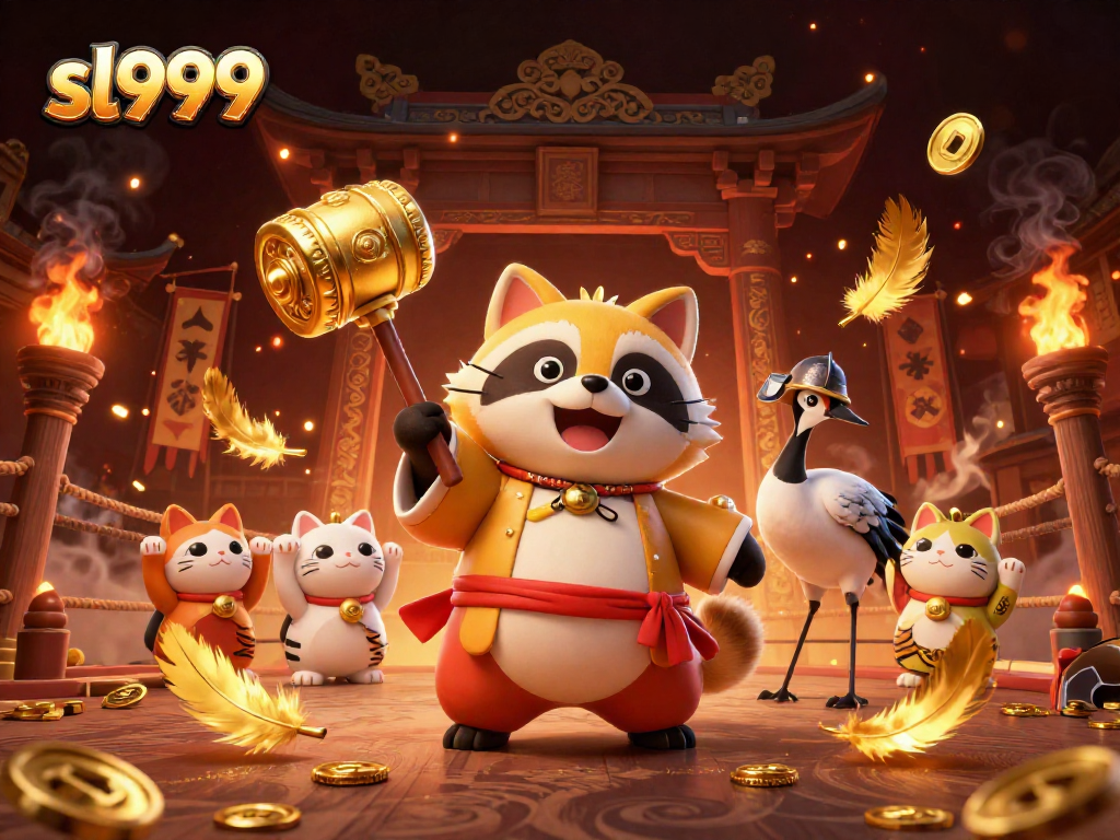 Experience the thrill of sl999 with vibrant gambling characters in a dynamic, festive scene.