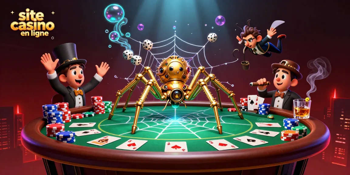 Gagnez sur un site casino en ligne avec une illustration captivante et ludique d'une araignée dorée steampunk.