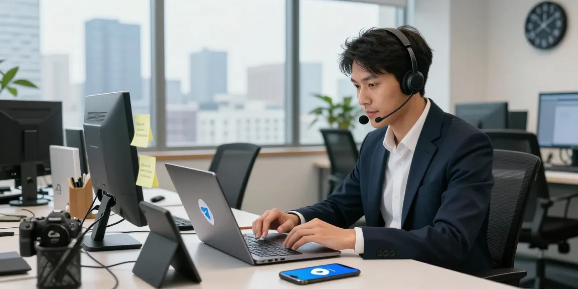 Engaging with Telegram at the telegram china help center in a bright, modern workspace.