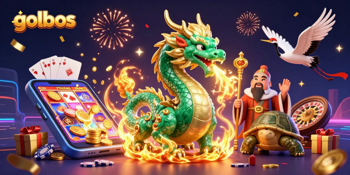 Experience excitement at golbos with a jade dragon, turtle sage, and joyous gambling elements.