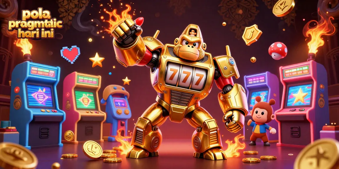 Experience pola pragmatic hari ini with an engaging illustration of a golden gorilla mech and vibrant casino elements.