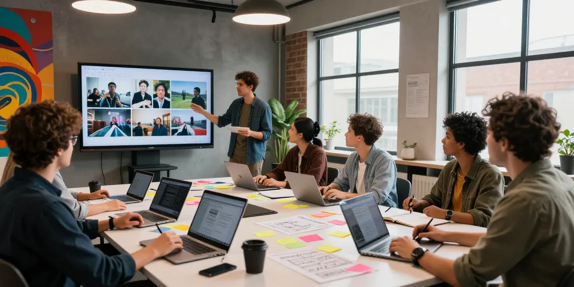 Creative team collaborating in a video production studio using a video prompt ai for innovative content creation.