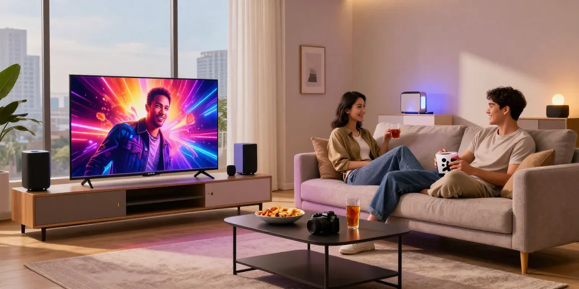 The Samsung Micro RGB TV showcased in a modern living room, highlighting vibrant visuals and a cozy entertainment setup.