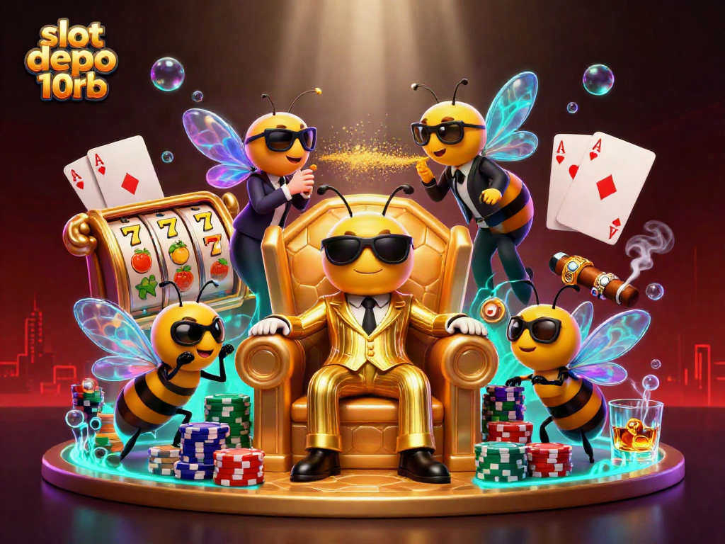 Experience the thrill of slot depo 10rb with vibrant bumblebee mob bosses, slot reels, and poker action.