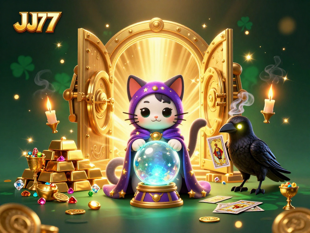 Experience gaming excitement with JJ77 as the mystic cat and raven unveil opportunities.