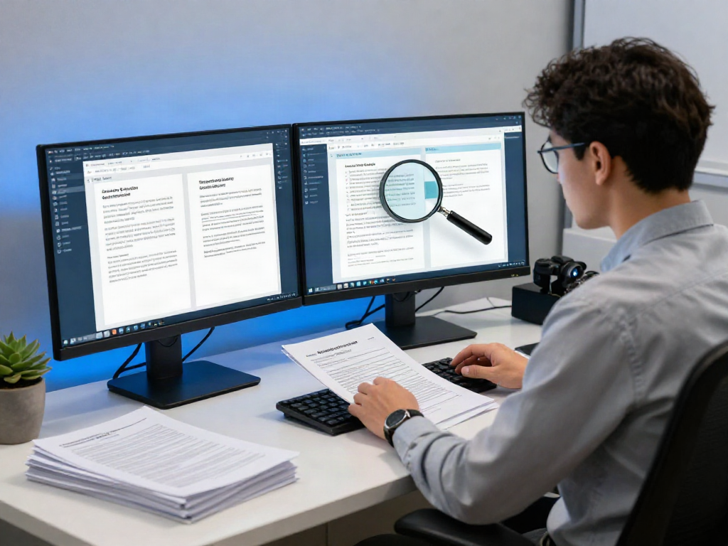 Advanced document fraud detection solution in a modern office setup with data analysis tools.