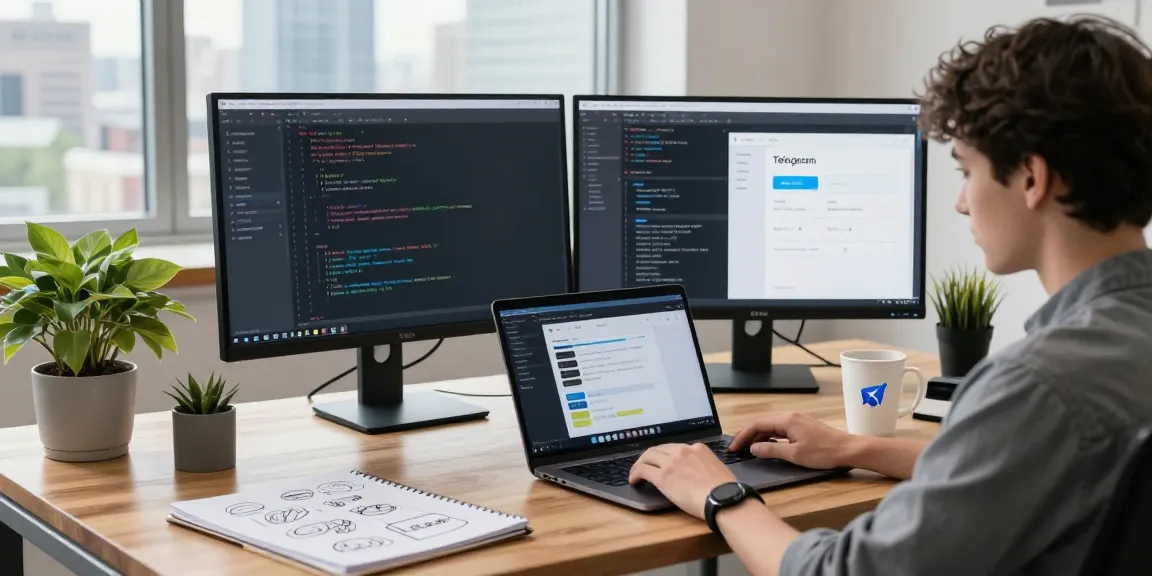 Engaged software developer coding 纸飞机中文版 amidst modern workspace setup with vibrant tech environment.