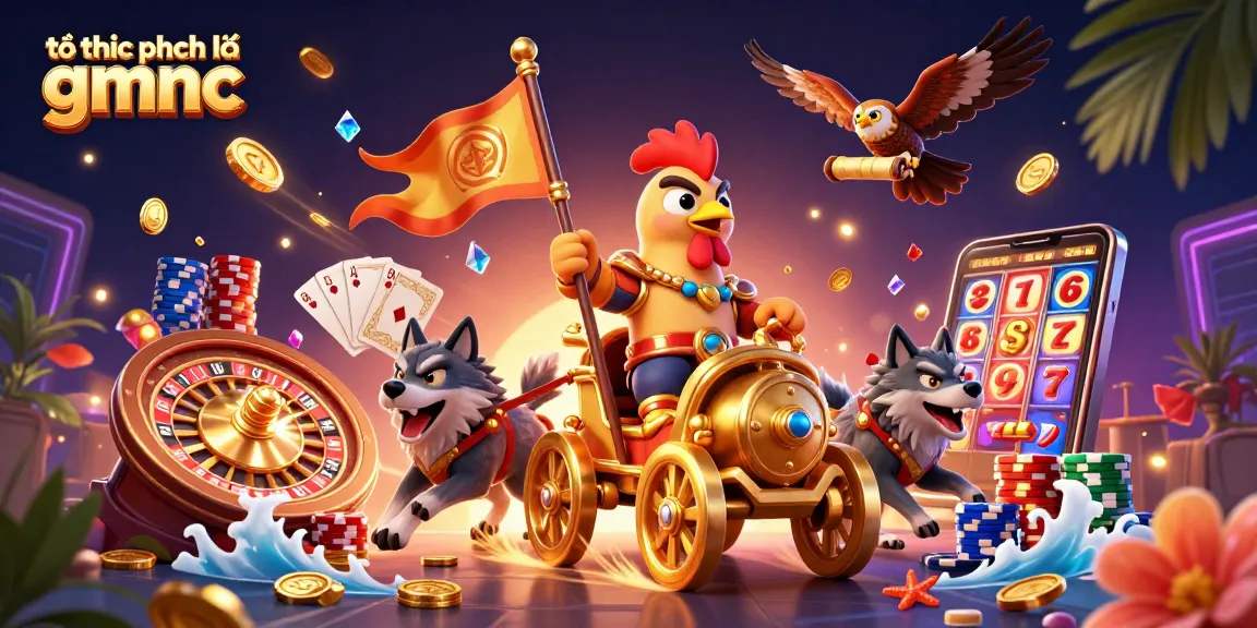 Engage with rich casino elements at tổ chức pháp lý gmnc, featuring a majestic rooster warlord amidst vivid gambling action.