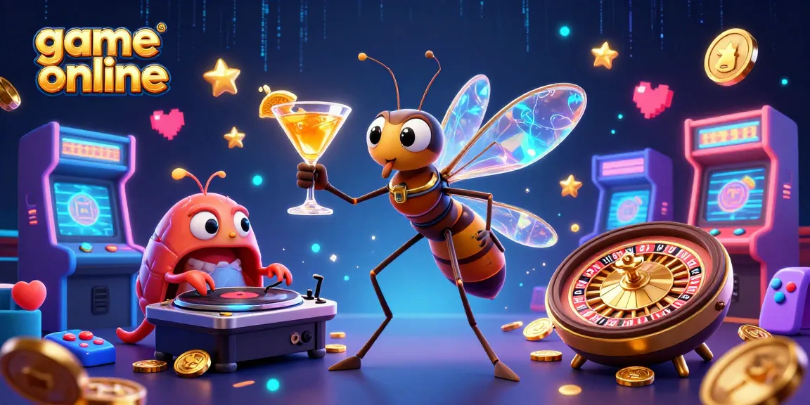 Engage in the vibrant world of game online with a cartoon mosquito and trilobite DJ in a casino scene.