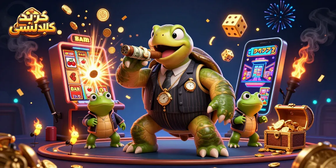 Play and win with خرید کلید لمسی in a vibrant casino scene featuring a turtle mobster and jackpots!