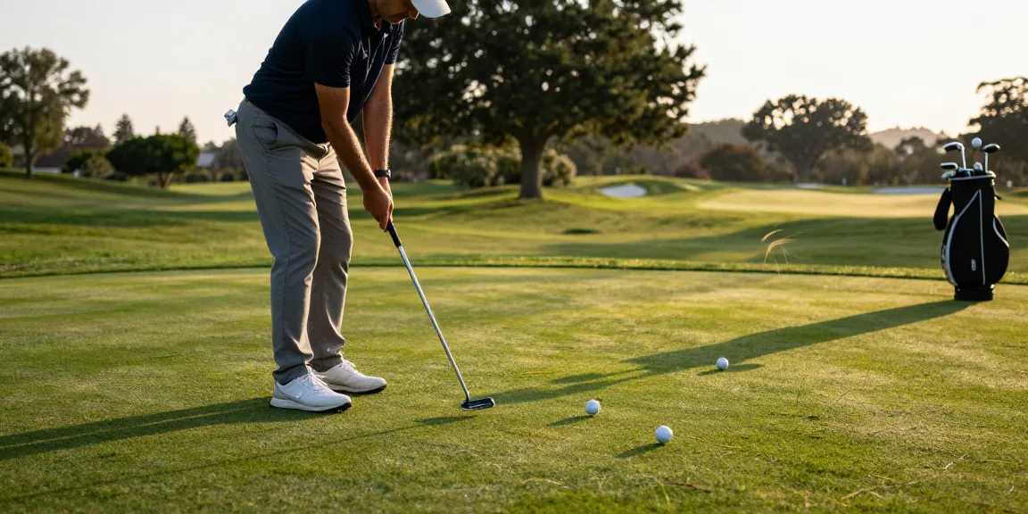 Meninjau ulasan putter di https://puttperfection.com/putter-reviews sambil berlatih di lapangan golf.