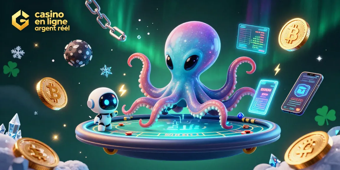 Jouez dans un casino en ligne argent réel avec un octopus spatial et des jetons flottants.