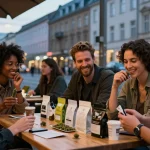 Where Can I Buy High-Potent Weed In Berlin? Friends enjoying high-quality cannabis products in a vibrant Berlin street setting.