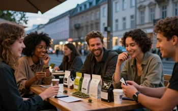 Where Can I Buy High-Potent Weed In Berlin? Friends enjoying high-quality cannabis products in a vibrant Berlin street setting.