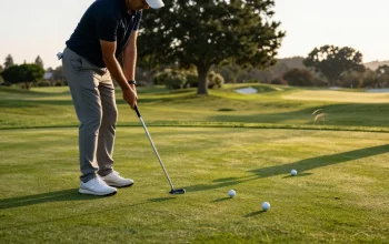 Meninjau ulasan putter di https://puttperfection.com/putter-reviews sambil berlatih di lapangan golf.